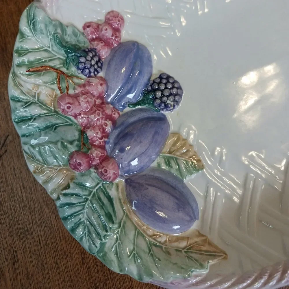 VINTAGE Serving Platter Hand Painted 1970 Majolica Art Ceramic Spring Easter 16